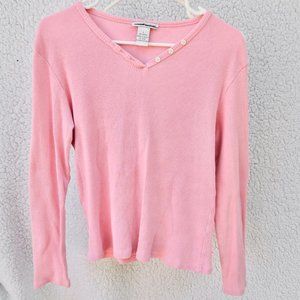 Cotton Couture Pink Long Sleeve Tee with Three White Buttons